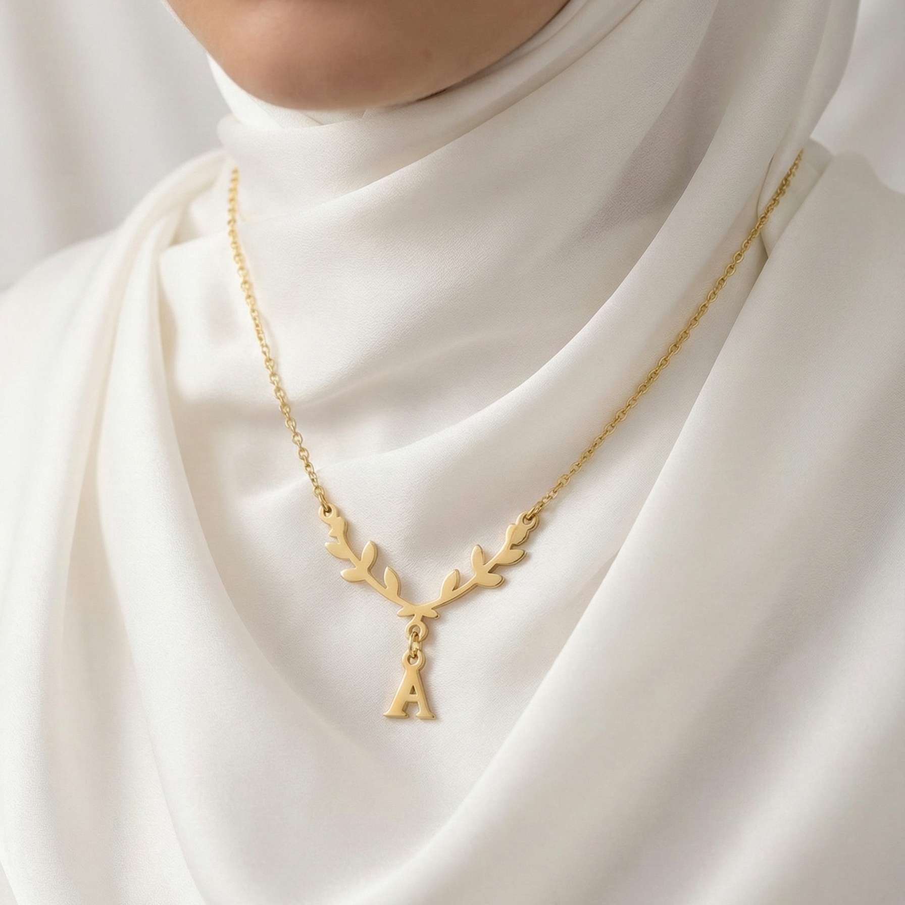 Olive Branch Initial Necklace