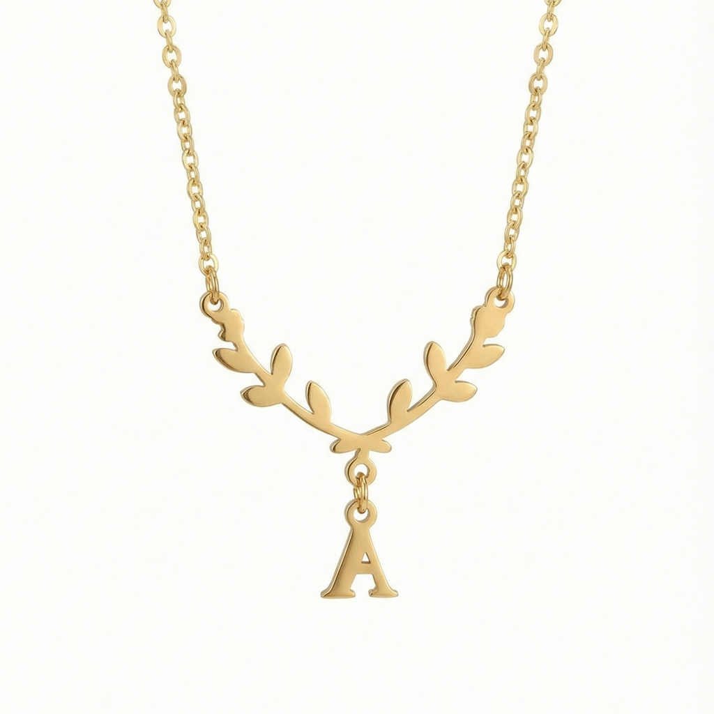 Olive Branch Initial Necklace
