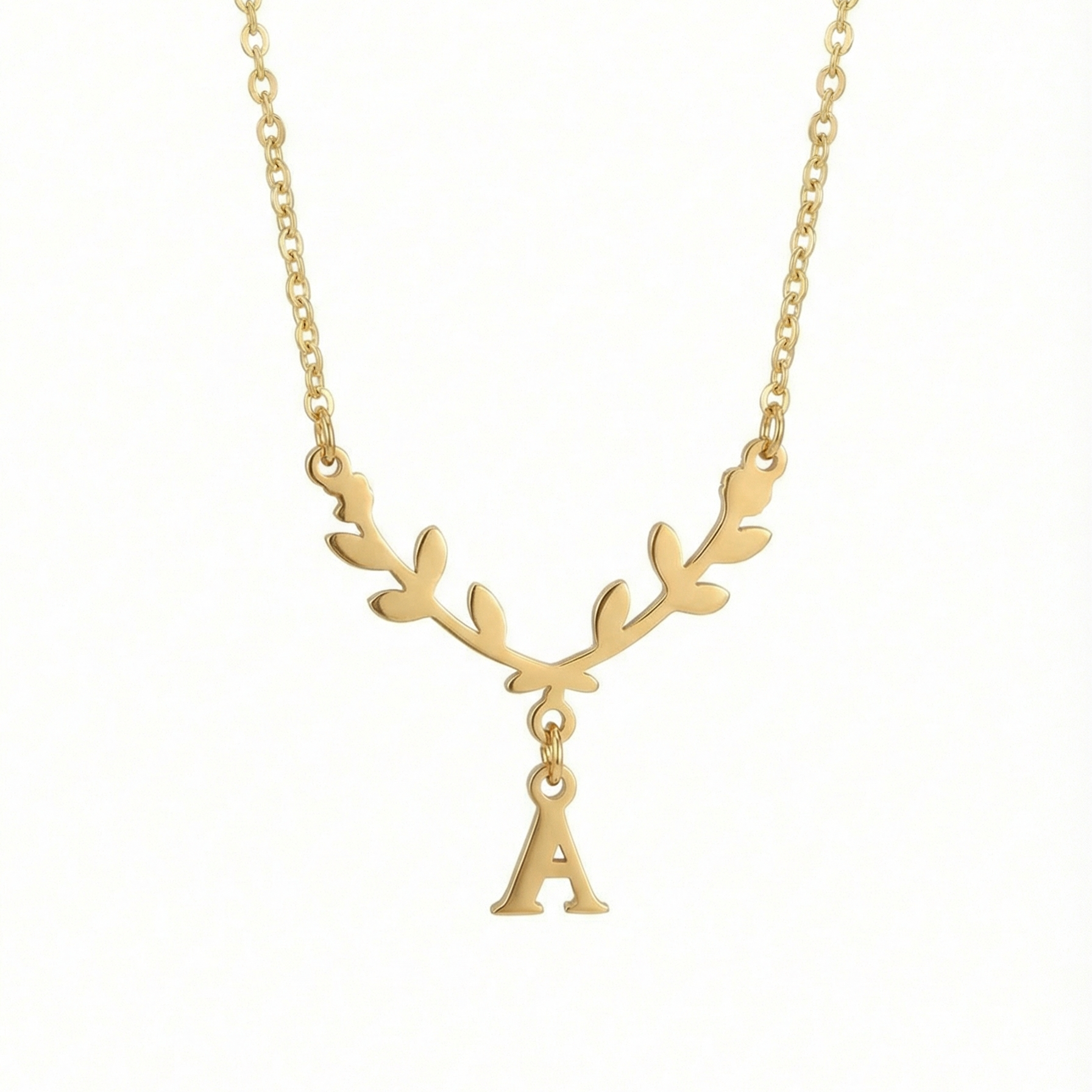 Olive Branch Initial Necklace