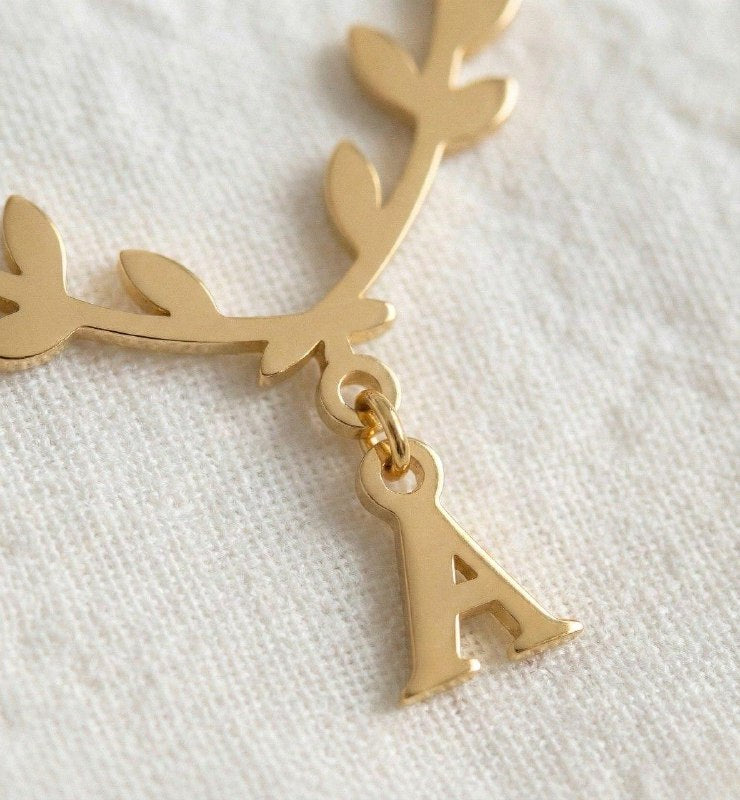Olive Branch Initial Necklace